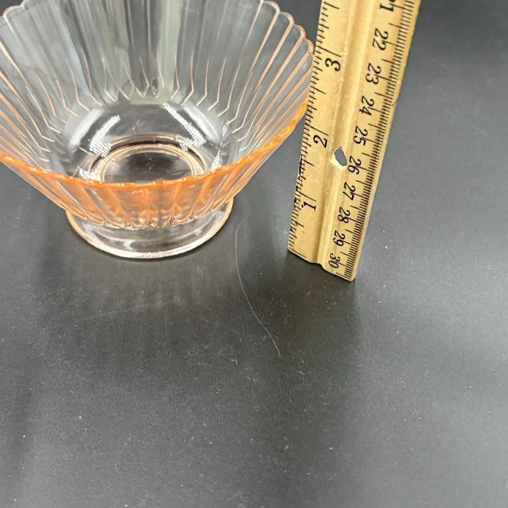 Pink Depression Glass Petal Ware Fruit Cup Ribbed Scalloped‎ Set Of 2 Small